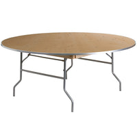 Flash Furniture 72" Round HEAVY DUTY Birchwood Folding Banquet Table with METAL Edges-Ready To Use Banquet Table