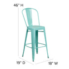Flash Furniture 30" High Mint Green Metal Indoor-Outdoor Barstool with Back-Footrest