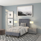Flash Furniture Roxbury Twin Size Tufted Upholstered Platform Bed - Light Grey Fabric-Light Grey Fabric Upholstery