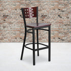 Flash Furniture  Hercules Black Metal Restaurant Barstool, Decorative Cutout Back, Mahogany Wood Back/Seat (XUDG118MAHB)-.625" Thick Plywood Seat