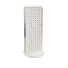 Azar Displays 20" x 8" 2-Sided Revolving Pegboard Counter Unit, White (700508-WHT)-Two-sided display stands on a clear plastic revolving base, providing easy customer access