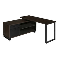 Monarch Specialties 7710 72" Computer Desk - Espresso/Black Executive Corner-L-Shaped computer desk with storage featuring thick-panel construction in a dark brown espresso