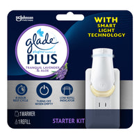 Glade PlugIns Scented Oil Plus Air Freshener Starter Kit - Tranquil Lavender and Aloe -The only smart plug-in designed with smart light technology for minimum waste of electricity and fragrance