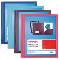 Staples Customizable Report Covers - Assorted Fashion Colors-Twin pocket fashion report cover with 3 fasteners, clear front with open top