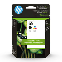 HP 65 Black & Tri-Colour Original Ink Cartridges, 2 Pack (T0A36AN)-Maximize your page yield while you save