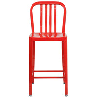 Flash Furniture 24" High Red Metal Indoor-Outdoor Counter Height Stool with Vertical Slat Back-Industrial Style Modern Counter Stool
