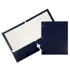 JAM Paper 2-Pocket Laminated Glossy 3 Hole Punched School Folders, Navy Blue, 100 Pack (385GHPnab)-Blue