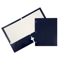 JAM Paper 2-Pocket Laminated Glossy 3 Hole Punched School Folders, Navy Blue, 100 Pack (385GHPnab)-Blue