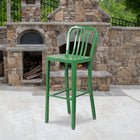 Flash Furniture 30" High Green Metal Indoor-Outdoor Barstool with Vertical Slat Back-Adjustable Floor Glides