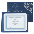 St. James Silver Foil Deco Linen Certificate Holder with Gift Card Holder - Navy Blue - 5 Pack-Notched for 8-1/2" x 11" certificates