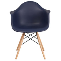 Flash Furniture Alonza Series Plastic Chairs with Wooden Legs - Navy - 2 Pack-Set of 2 Accent Side Chairs