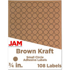 JAM Paper Circle Round Label Sticker Seals - 3/4" Diameter - Brown Kraft - 108 Pack -English only packaging