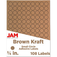 JAM Paper Circle Round Label Sticker Seals - 3/4" Diameter - Brown Kraft - 108 Pack -English only packaging