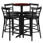 Flash Furniture 24" Round Mahogany Laminate Table Set with X-Base & 4 Two-Slat Ladder Back Metal Barstools - Black Vinyl Seat-Bar Height Table and Stool Set