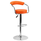 Flash Furniture Contemporary Orange Vinyl Adjustable Height Barstool with Arms & Chrome Base-Low Back Design