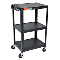 Luxor Steel Adjustable Height AV Cart, 3 Shelves, 25" x 19" x 22"-Roll formed shelves with powder coat paint finish