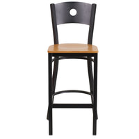Flash Furniture HERCULES Series Black Circle Back Metal Restaurant Barstool with Natural Wood Seat - Black-Metal Dining Bar Stool