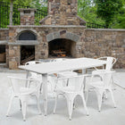 Flash Furniture 31.5'' x 63'' Rectangular White Metal Indoor-Outdoor Table Set with 6 Arm Chairs (ET-CT005-6-70-WH-GG)-Galvanized Steel, Metal, Rubber