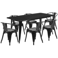 Flash Furniture 31.5'' x 63'' Rectangular Black Metal Indoor-Outdoor Table Set with 6 Arm Chairs (ET-CT005-6-70-BK-GG)-Galvanized Steel, Metal, Rubber