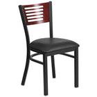 Flash Furniture HERCULES Series Black Slat Back Metal Restaurant Chair - Mahogany Wood Back, Black Vinyl Seat-500 lb. Weight Capacity