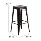 Flash Furniture 30" High Backless Black-Antique Gold Metal Indoor-Outdoor Barstool with Square Seat-Drain Hole in Seat