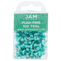 JAM Paper Push Pins, Teal Pushpins, 2 Packs of 100, 200 Total (22432067a)-Teal Blue Plastic with Metal Point
