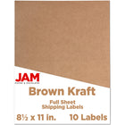 JAM Paper Full Page Sticker Paper Shipping Labels - 8-1/2" x 11" - Brown Kraft - 10 Pack -English only packaging