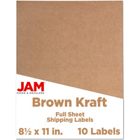 JAM Paper Full Page Sticker Paper Shipping Labels - 8-1/2" x 11" - Brown Kraft - 10 Pack -English only packaging
