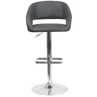 Flash Furniture Contemporary Grey Vinyl Adjustable Height Barstool with Rounded Mid-Back & Chrome Base-Contemporary Style Stool