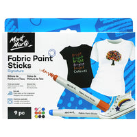 Mont Marte Fabric Paint Sticks - 9 Assorted Colours-Ideal for hand-drawing designs onto a range of materials