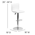 Flash Furniture Contemporary Vinyl Adjustable Height Barstool with Horizontal Stitch Back & Chrome Base - White-Seat Adjusts from Counter to Bar Height