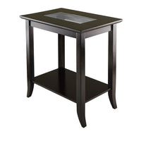 Winsome Genoa Rectangular End Table with Glass Top and Shelf, Espresso-Genoa rectangular end table with tempered glass inset and shelf.