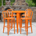 30'' Round Orange Metal Indoor-Outdoor Bar Table Set with 4 Vertical Slat Back Barstools [CH-51090BH-4-30VRT-OR-GG]-30"W x 30"D x 41"H