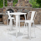 Flash Furniture 23.75" Square White Metal Indoor-Outdoor Bar Table Set with 2 Stools with Backs-Set Includes Table and 2 Stools