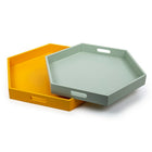 CTG Wooden Hexagon Tray, White, Yellow, 2 Pack-Large tray measures 20" in length and 2" in Height, small tray measures 18" in length and 2" in Height
