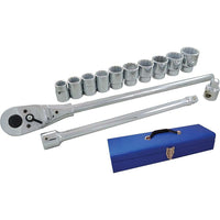 Gray Tools 15 Piece 3/4" Drive, 12 Point, SAE Chrome Socket & Attachment Set-Contains: 7/8", 1", 1 1/16", 1 1/8", 1 1/4", 1 3/8", 1 7/16", 1 1/2", 1 5/8", 1 3/4" sockets, Reversible Ratchet Head, Handle, Sliding T-head and 8" Extension.