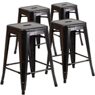 Flash Furniture Commercial Grade 24" High Backless Black-Antique Gold Metal Indoor-Outdoor Counter Height Stool with Square Seat-Set of 4 Stackable Industrial Style Modern Stools