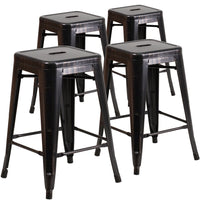 Flash Furniture Commercial Grade 24" High Backless Black-Antique Gold Metal Indoor-Outdoor Counter Height Stool with Square Seat-Set of 4 Stackable Industrial Style Modern Stools