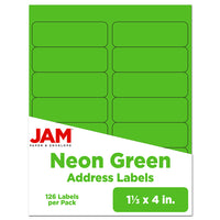 JAM Paper Rectangular Shipping Address Labels - 1-1/3" x 4" - Neon Green - 126 Pack -English only packaging