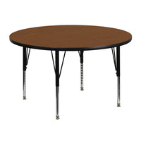 Flash Furniture 48'' Round Activity Table with 1.25'' High Pressure Top and Height Adjustable Pre-School Legs, Oak-Oak Laminate