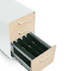 Poppin Stow 3-Drawer File Cabinet - White and Natural Oak-2 keys and 1 lock secure both drawers