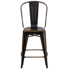 Flash Furniture 24" High Distressed Copper Metal Indoor-Outdoor Counter Height Stool with Back-Bistro Style Counter Stool
