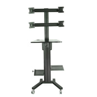 TygerClaw Mobile Display Stand with PC Holder, 42.9" x 19.7" x 69.3", Black-PC Mobile Cart with 4 Monitors