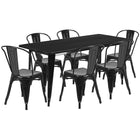Flash Furniture 31.5'' x 63'' Rectangular Black Metal Indoor-Outdoor Table Set with 6 Stack Chairs (ET-CT005-6-30-BK-GG)-Seats 6 people