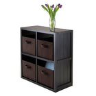 Winsome Timothy 5-Piece Wainscotting Panel Shelf with 4 Fabric Baskets, 2 x 2 Cube, Chocolate-Ship in 2 cartons