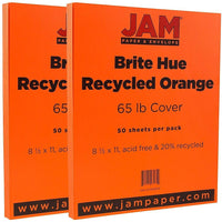 JAM Paper Bright Color Cardstock, 8.5 x 11, 65lb Orange Recycled, 2 packs of 50 (1033879g)-Orange