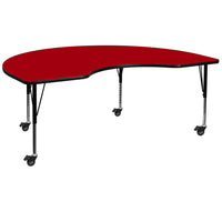 Flash Furniture Mobile 48''W x 96''L Kidney-Shaped Activity Table, Red Laminate Top, Adjustable Preschool Legs (XUA4896KIDRDTPC)-Red/Chrome, Laminate, Steel