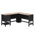 Sauder 65"W Cottage Road L-Desk - Raven Oak-Spacious work surface for a computer, lamp and more
