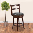 Flash Furniture 26" High Wood Counter Height Stool with Single Slat Ladder Back & Black Leather Swivel Seat - Cappuccino-Nailhead Trimmed Seat