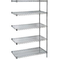 Kleton Heavy-Duty Chromate Wire Shelving, Add-On Kit, 5 Tiers, 72" W x 86" H x 24" D-Depth: 24"